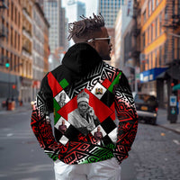 Jomo Kenyatta Hoodie with Roots Resistance Renaissance and Kenyan Patchwork Pattern Tribute - Wonder Print Shop