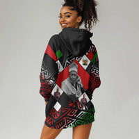 Jomo Kenyatta Hoodie Dress with Roots Resistance Renaissance and Kenyan Patchwork Pattern Tribute - Wonder Print Shop