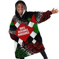 Jomo Kenyatta Kid Wearable Blanket Hoodie with Roots Resistance Renaissance and Kenyan Patchwork Pattern Tribute - Wonder Print Shop