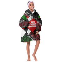 Jomo Kenyatta Kid Wearable Blanket Hoodie with Roots Resistance Renaissance and Kenyan Patchwork Pattern Tribute - Wonder Print Shop