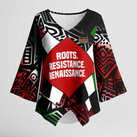 Jomo Kenyatta Kimono Sleeve Blouse with Roots Resistance Renaissance and Kenyan Patchwork Pattern Tribute - Wonder Print Shop