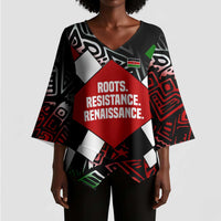 Jomo Kenyatta Kimono Sleeve Blouse with Roots Resistance Renaissance and Kenyan Patchwork Pattern Tribute - Wonder Print Shop