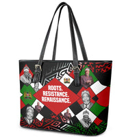 Jomo Kenyatta Leather Tote Bag with Roots Resistance Renaissance and Kenyan Patchwork Pattern Tribute - Wonder Print Shop