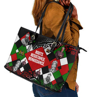 Jomo Kenyatta Leather Tote Bag with Roots Resistance Renaissance and Kenyan Patchwork Pattern Tribute - Wonder Print Shop