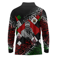 Jomo Kenyatta Long Sleeve Polo Shirt with Roots Resistance Renaissance and Kenyan Patchwork Pattern Tribute - Wonder Print Shop