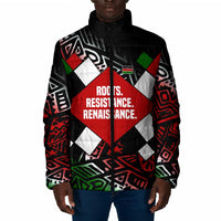 Jomo Kenyatta Padded Jacket with Roots Resistance Renaissance and Kenyan Patchwork Pattern Tribute - Wonder Print Shop