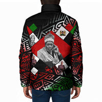 Jomo Kenyatta Padded Jacket with Roots Resistance Renaissance and Kenyan Patchwork Pattern Tribute - Wonder Print Shop
