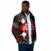 Jomo Kenyatta Padded Jacket with Roots Resistance Renaissance and Kenyan Patchwork Pattern Tribute - Wonder Print Shop