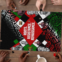 Jomo Kenyatta Puzzle with Roots Resistance Renaissance and Kenyan Patchwork Pattern Tribute - Wonder Print Shop