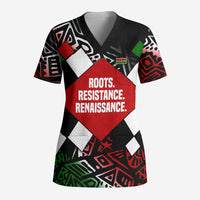 Jomo Kenyatta Scrub Top with Roots Resistance Renaissance and Kenyan Patchwork Pattern Tribute - Wonder Print Shop