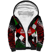 Jomo Kenyatta Sherpa Hoodie with Roots Resistance Renaissance and Kenyan Patchwork Pattern Tribute - Wonder Print Shop