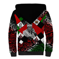 Jomo Kenyatta Sherpa Hoodie with Roots Resistance Renaissance and Kenyan Patchwork Pattern Tribute - Wonder Print Shop
