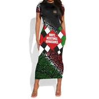 Jomo Kenyatta Short Sleeve Bodycon Dress with Roots Resistance Renaissance and Kenyan Patchwork Pattern Tribute - Wonder Print Shop