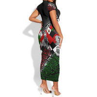 Jomo Kenyatta Short Sleeve Bodycon Dress with Roots Resistance Renaissance and Kenyan Patchwork Pattern Tribute - Wonder Print Shop