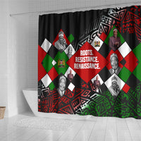 Jomo Kenyatta Shower Curtain with Roots Resistance Renaissance and Kenyan Patchwork Pattern Tribute - Wonder Print Shop
