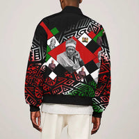 Jomo Kenyatta Sleeve Zip Bomber Jacket with Roots Resistance Renaissance and Kenyan Patchwork Pattern Tribute - Wonder Print Shop