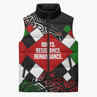 Jomo Kenyatta Sleeveless Puffer Jacket with Roots Resistance Renaissance and Kenyan Patchwork Pattern Tribute - Wonder Print Shop