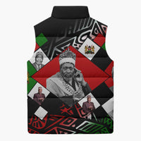 Jomo Kenyatta Sleeveless Puffer Jacket with Roots Resistance Renaissance and Kenyan Patchwork Pattern Tribute - Wonder Print Shop