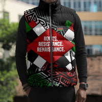 Jomo Kenyatta Sleeveless Puffer Jacket with Roots Resistance Renaissance and Kenyan Patchwork Pattern Tribute - Wonder Print Shop