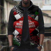 Jomo Kenyatta Sleeveless Puffer Jacket with Roots Resistance Renaissance and Kenyan Patchwork Pattern Tribute - Wonder Print Shop