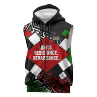 Jomo Kenyatta Sleeveless Zip Hoodie with Roots Resistance Renaissance and Kenyan Patchwork Pattern Tribute - Wonder Print Shop