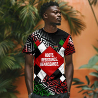 Jomo Kenyatta T shirt with Roots Resistance Renaissance and Kenyan Patchwork Pattern Tribute - Wonder Print Shop