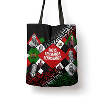 Jomo Kenyatta Tote Bag with Roots Resistance Renaissance and Kenyan Patchwork Pattern Tribute - Wonder Print Shop