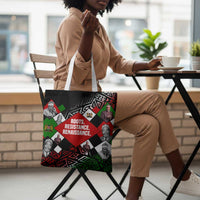 Jomo Kenyatta Tote Bag with Roots Resistance Renaissance and Kenyan Patchwork Pattern Tribute - Wonder Print Shop