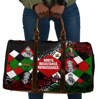 Jomo Kenyatta Travel Bag with Roots Resistance Renaissance and Kenyan Patchwork Pattern Tribute - Wonder Print Shop