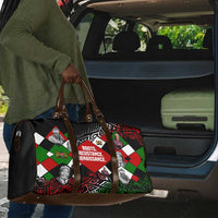 Jomo Kenyatta Travel Bag with Roots Resistance Renaissance and Kenyan Patchwork Pattern Tribute - Wonder Print Shop