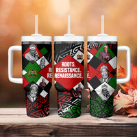 Jomo Kenyatta Tumbler With Handle with Roots Resistance Renaissance and Kenyan Patchwork Pattern Tribute - Wonder Print Shop