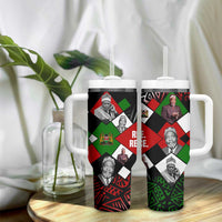Jomo Kenyatta Tumbler With Handle with Roots Resistance Renaissance and Kenyan Patchwork Pattern Tribute - Wonder Print Shop