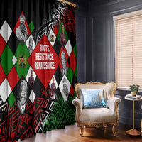 Jomo Kenyatta Window Curtain with Roots Resistance Renaissance and Kenyan Patchwork Pattern Tribute - Wonder Print Shop