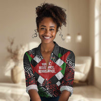 Jomo Kenyatta Women Casual Shirt with Roots Resistance Renaissance and Kenyan Patchwork Pattern Tribute - Wonder Print Shop