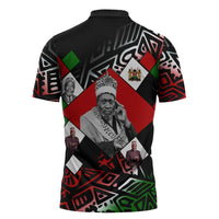 Jomo Kenyatta Zipper Polo Shirt with Roots Resistance Renaissance and Kenyan Patchwork Pattern Tribute - Wonder Print Shop