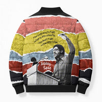 Bobby Seale Bomber Puffer Jacket Torn Paper Collage Design Solidarity Quote Powerful Speech Artwork Civil Rights - Wonder Print Shop