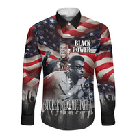 Stokely Carmichael Long Sleeve Button Shirt American Flag Background Black Power Quote Civil Rights Leader Powerful Speech - Wonder Print Shop