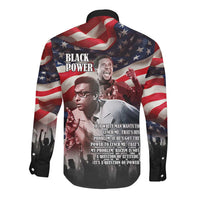 Stokely Carmichael Long Sleeve Button Shirt American Flag Background Black Power Quote Civil Rights Leader Powerful Speech - Wonder Print Shop