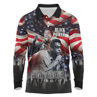Stokely Carmichael Long Sleeve Polo Shirt American Flag Background Black Power Quote Civil Rights Leader Powerful Speech - Wonder Print Shop