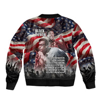 Stokely Carmichael Sleeve Zip Bomber Jacket American Flag Background Black Power Quote Civil Rights Leader Powerful Speech - Wonder Print Shop