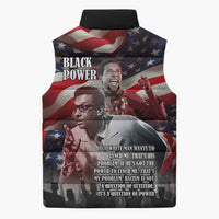 Stokely Carmichael Sleeveless Puffer Jacket American Flag Background Black Power Quote Civil Rights Leader Powerful Speech - Wonder Print Shop