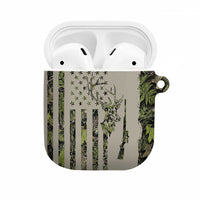 Deer Skull Camouflage AirPods Case American Hunting Culture in Forest Green and Earth Tones