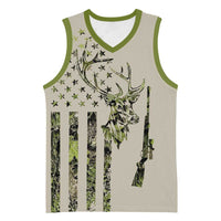 Deer Skull Camouflage Basketball Jersey American Hunting Culture in Forest Green and Earth Tones