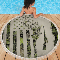 Deer Skull Camouflage Beach Blanket American Hunting Culture in Forest Green and Earth Tones