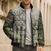 Deer Skull Camouflage Bomber Puffer Jacket American Hunting Culture in Forest Green and Earth Tones