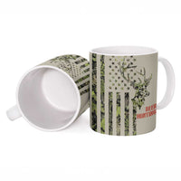 Deer Skull Camouflage Ceramic Mug American Hunting Culture in Forest Green and Earth Tones