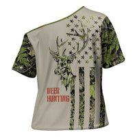 Deer Skull Camouflage Cross Shoulder Shirt American Hunting Culture in Forest Green and Earth Tones