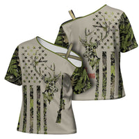 Deer Skull Camouflage Cross Shoulder Shirt American Hunting Culture in Forest Green and Earth Tones