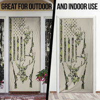 Deer Skull Camouflage Door Cover American Hunting Culture in Forest Green and Earth Tones