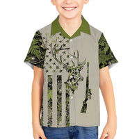 Deer Skull Camouflage Hawaiian Shirt American Hunting Culture in Forest Green and Earth Tones